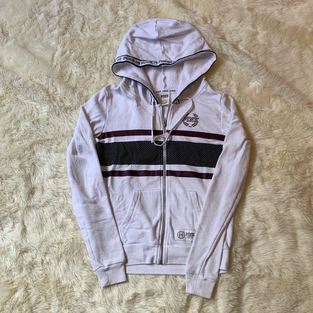 Pink Victoria’s Secret White And Burgundy ZIP Up